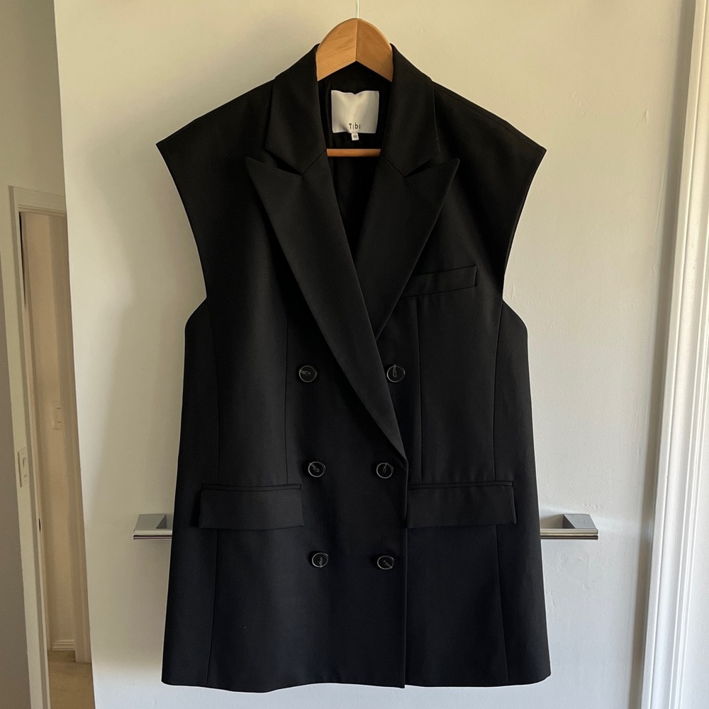 Tibi Black Double-Breasted Sleeveless Vest